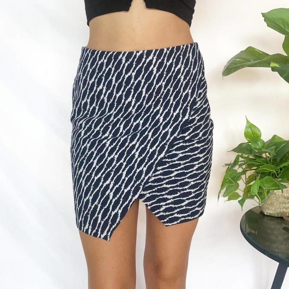 LOFT Navy & White Patterned Slit Skirt